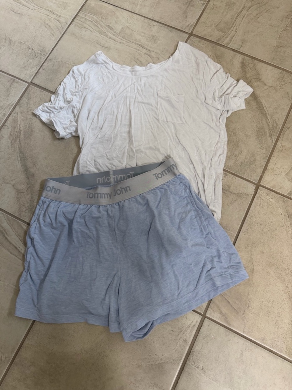Tommy John White Sleep Tee with Light Blue Lounge Shorts